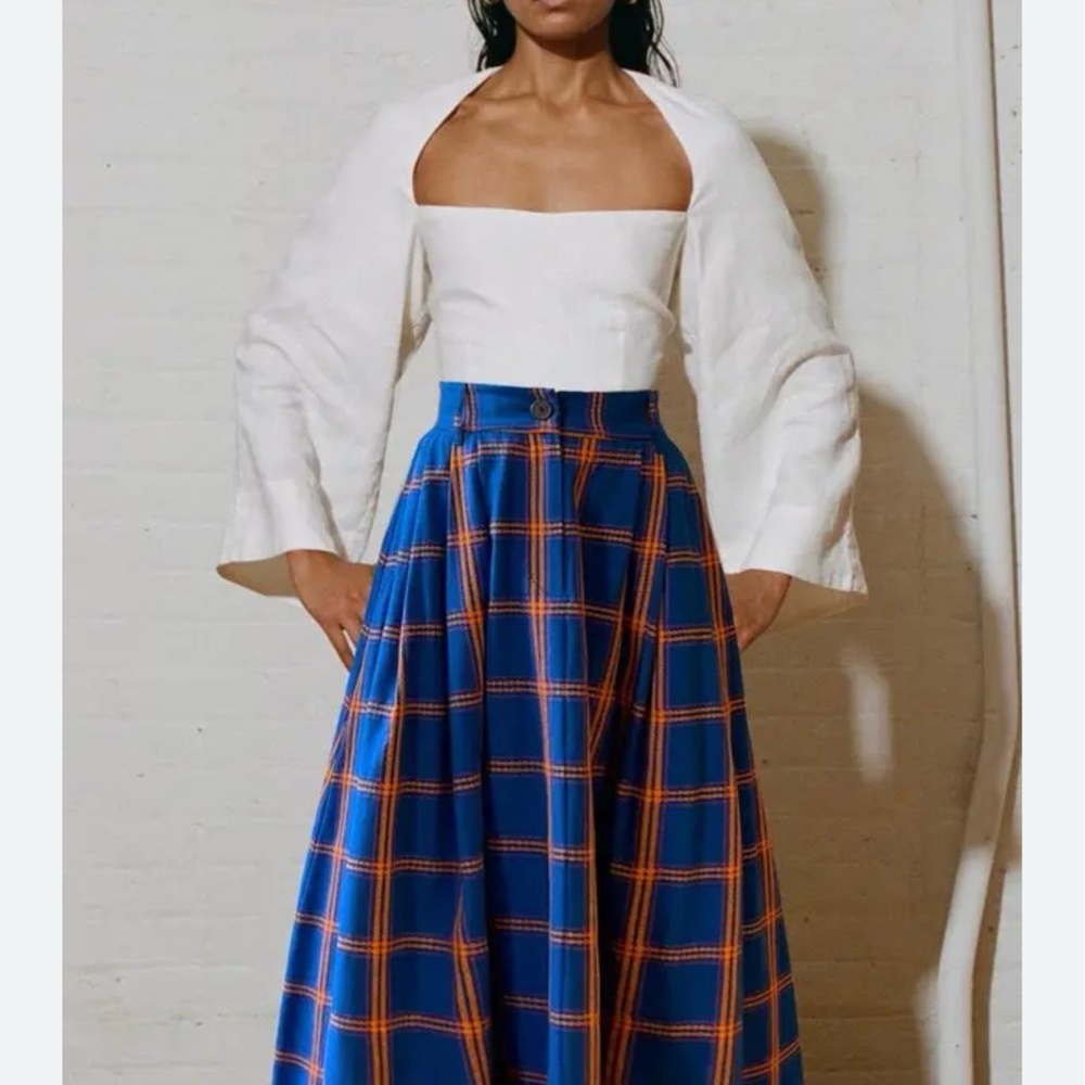 Mara Hoffman DYED Denim Blue Julia Cropped Linen-Blend Top